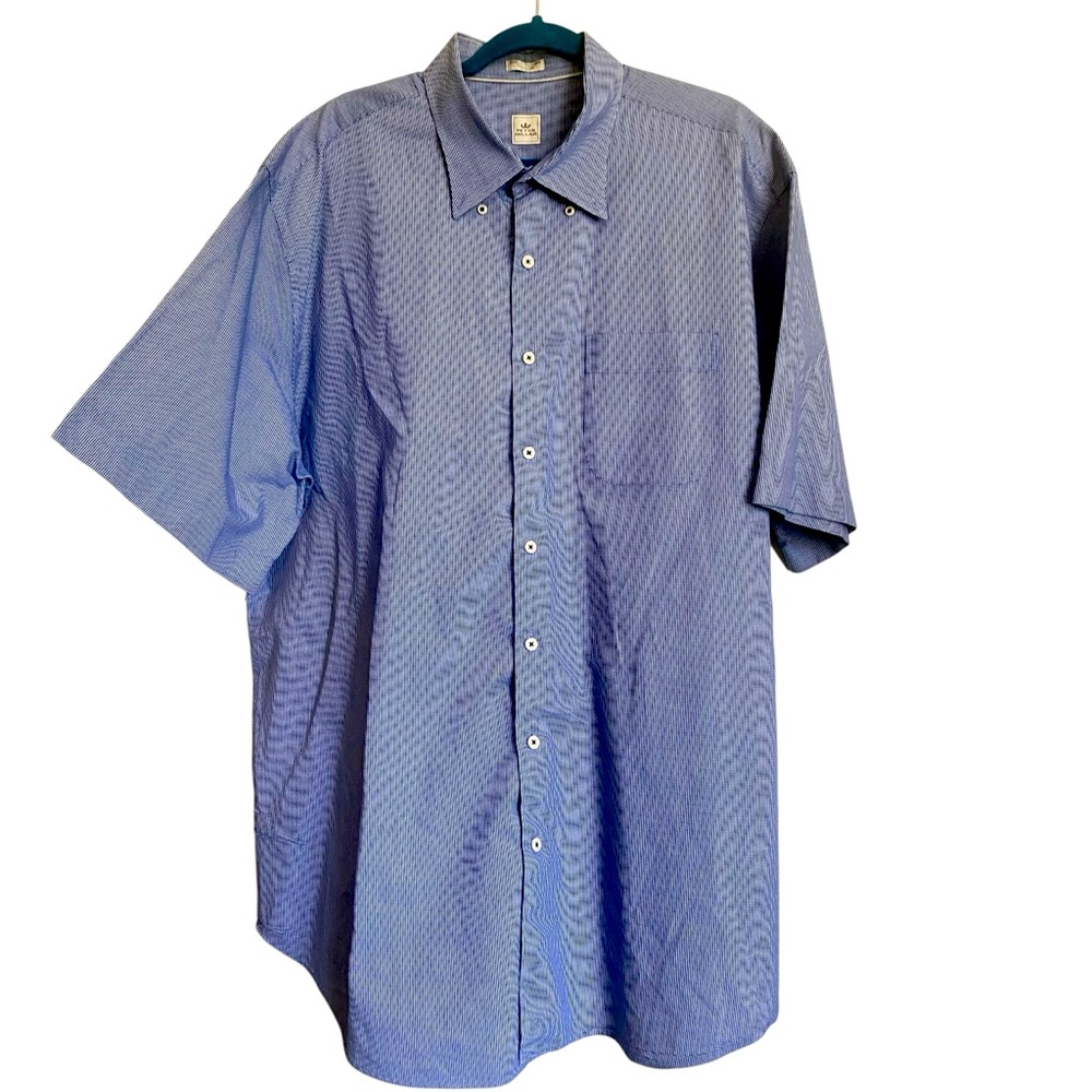 Peter Millar Men's Blue Pin Check Button-Down Short Sleeve Shirt 100% Cotton Top